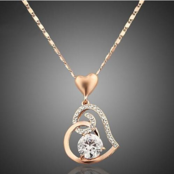 Rose Gold Plated Necklace with Heart Pendant and Austrian Crystals - Picture 1 of 4